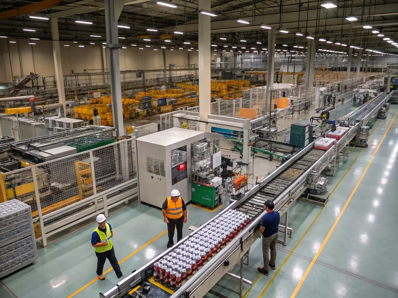 A modern manufacturing facility in Sheffield, UK, showcasing advanced machinery and skilled workers, highlighting the region's focus on advanced manufacturing innovation.